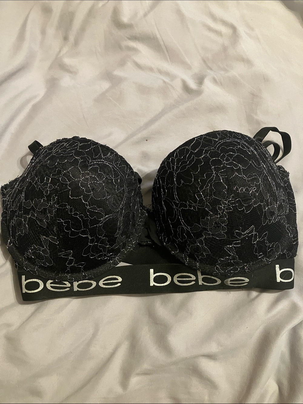bebe Black Lace Bralette with Logo Band